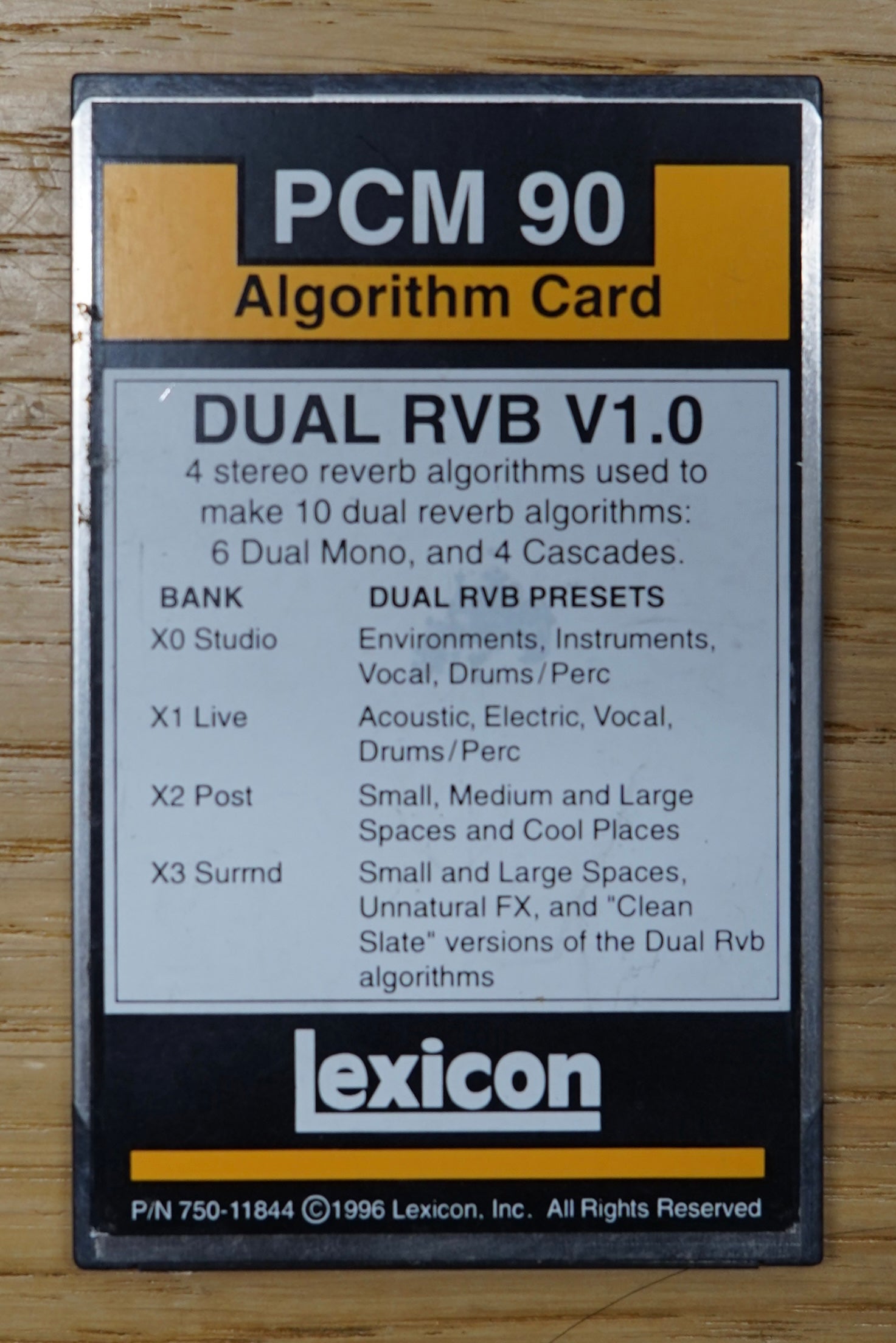 Lexicon PCM90 Dual RVB V1.0 Algorithm Card